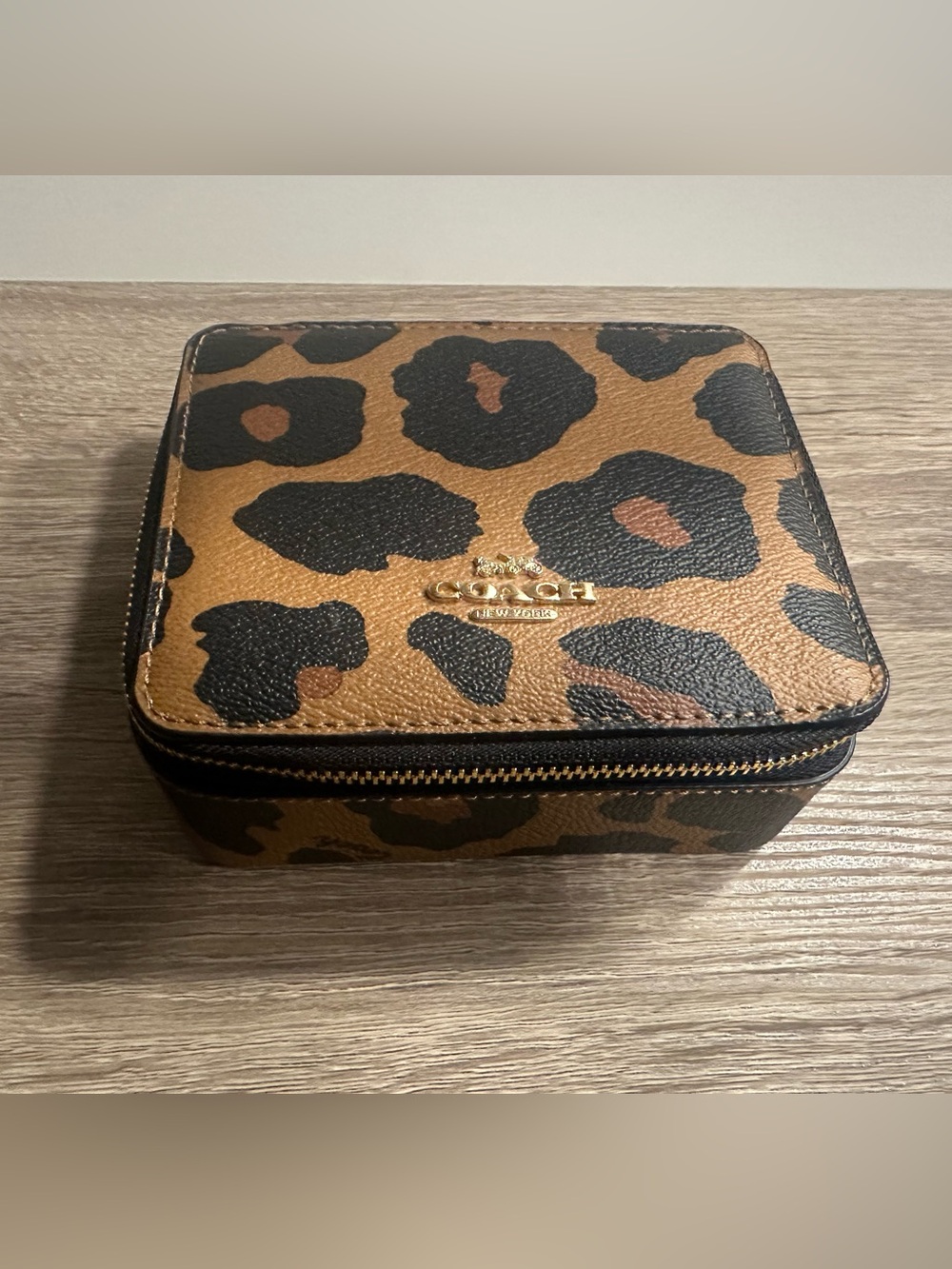 COACH Travel Jewelry Case Box in Leopard Print